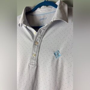 Johnnie-O Men's Light Gray Performance Jersey Polo with Blue Accents